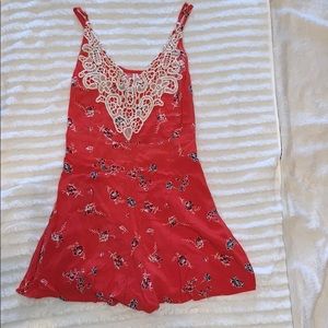 Floral Pink Romper with White Lace